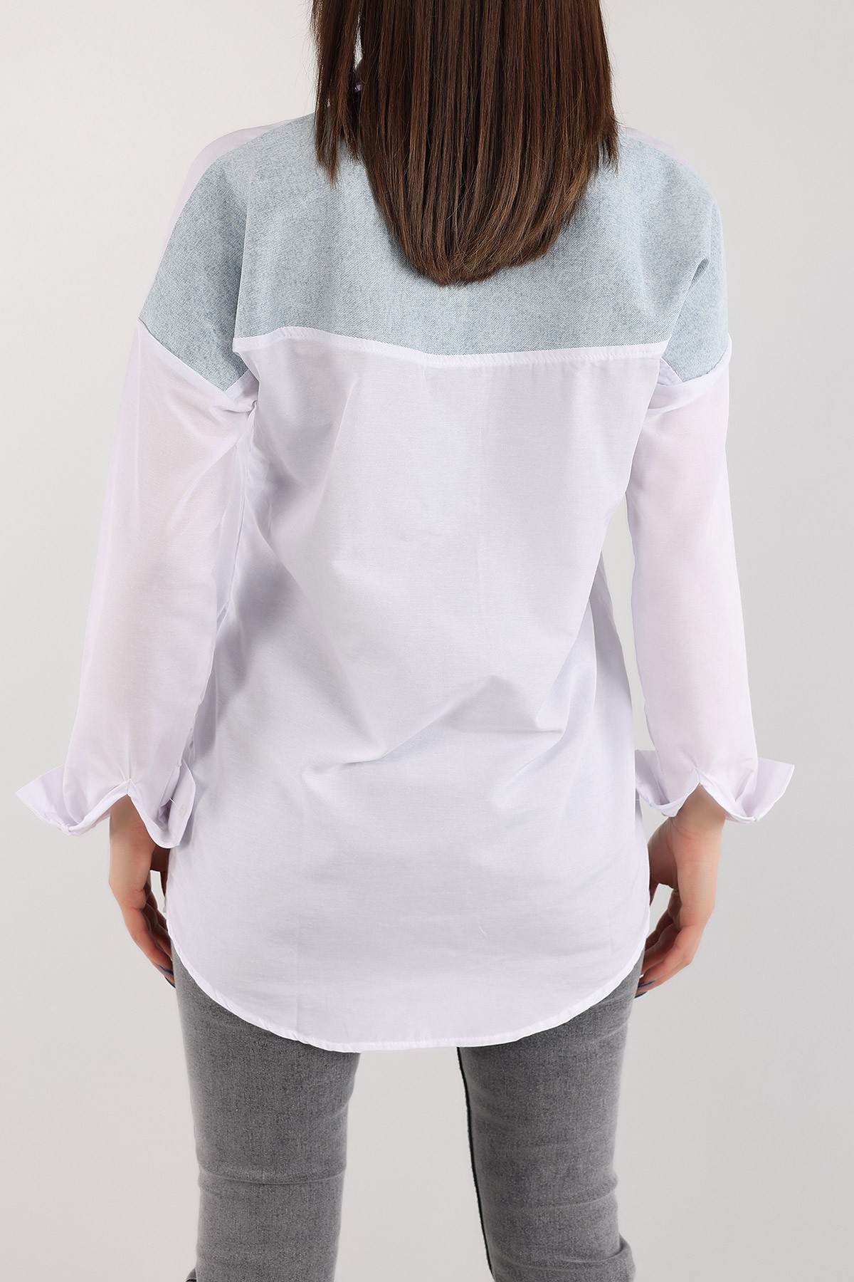 Beyaz Kot Garnili İncili Tasarım Poplin Gömlek Tunik 168468