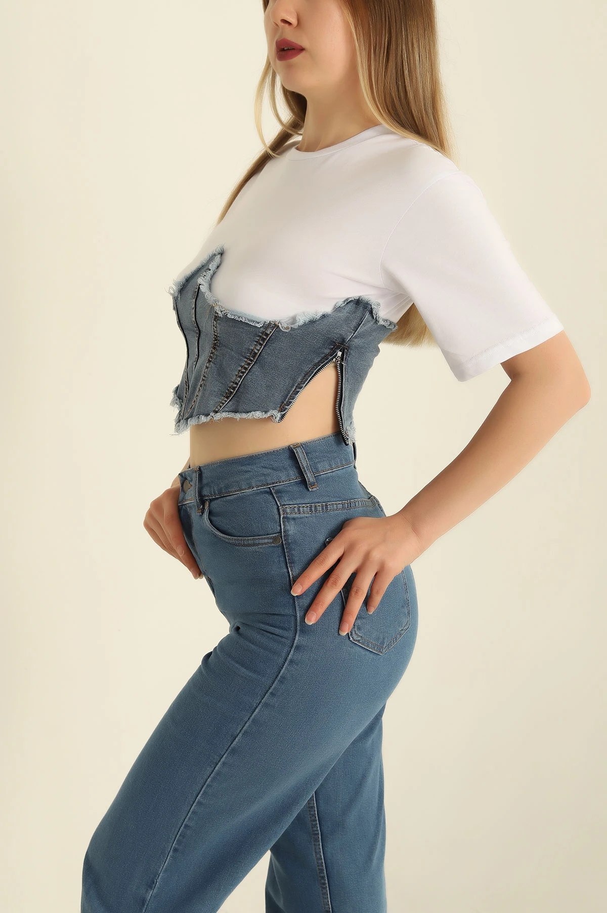 Beyaz Kot Garnili Likralı Bluz 278676