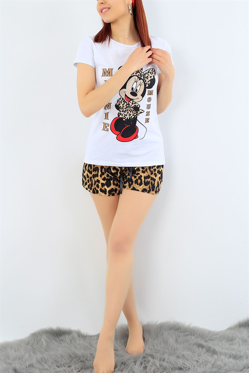 Beyaz Leopar Desenli Bayan Pijama Takımı 31304