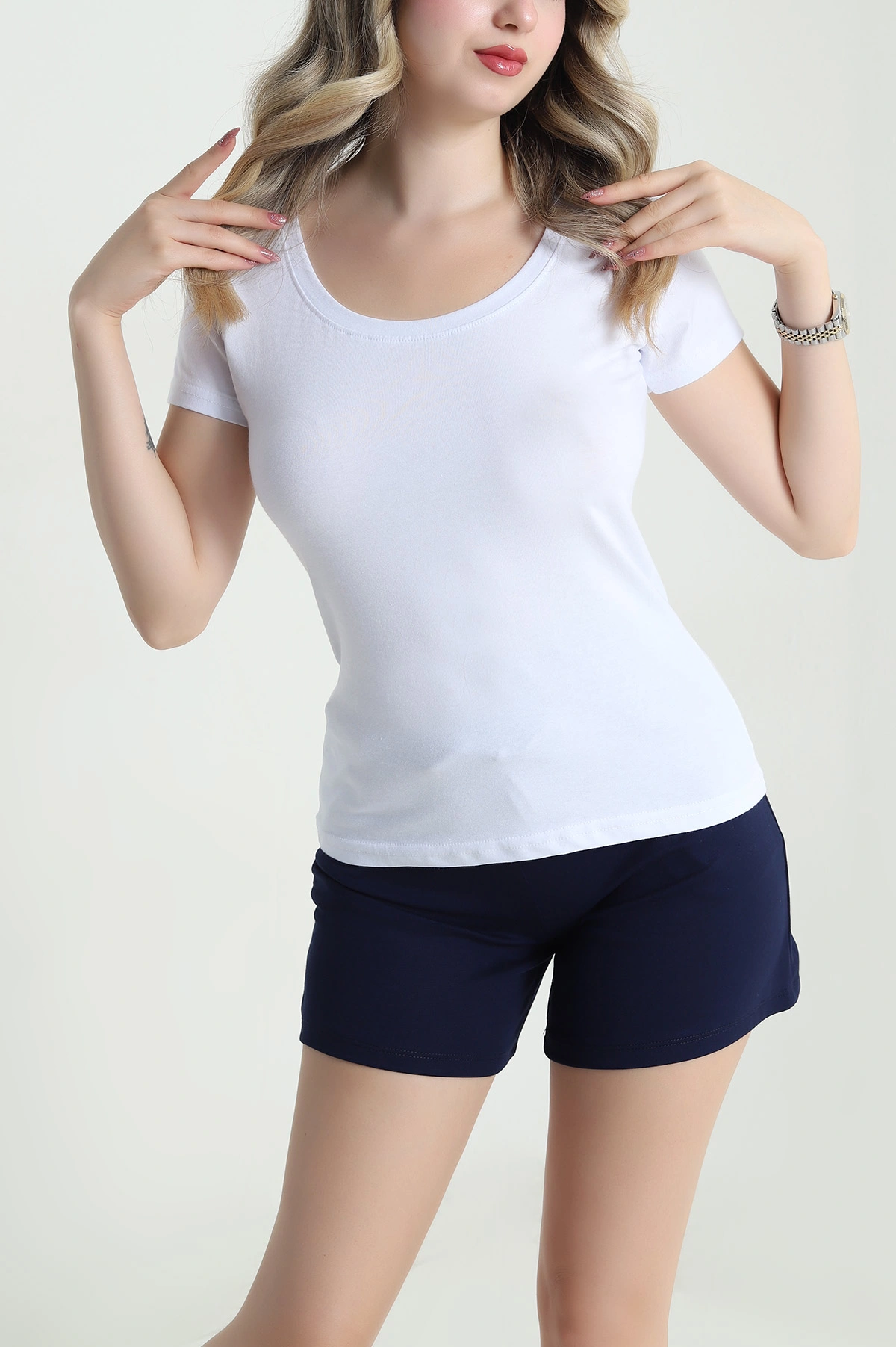 Beyaz Likralı Süprem Kadın Body Tişört 478350