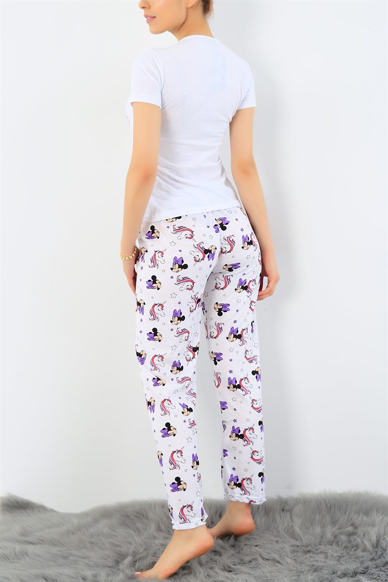 Beyaz Mickey Baskılı Bayan Pijama Takımı 33406