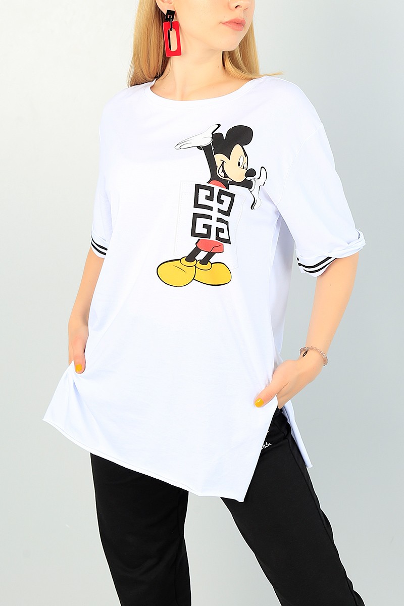 Beyaz Mickey Baskılı Bayan Tişört 69959