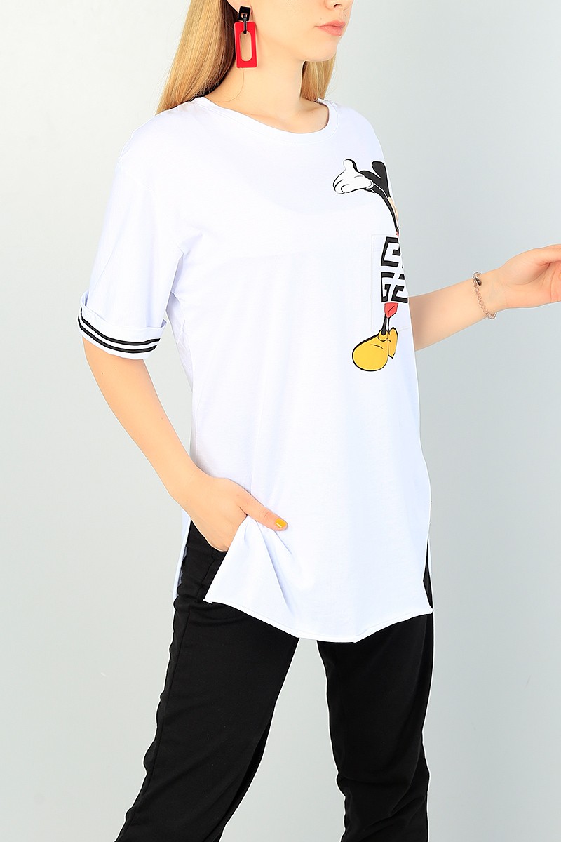 Beyaz Mickey Baskılı Bayan Tişört 69959