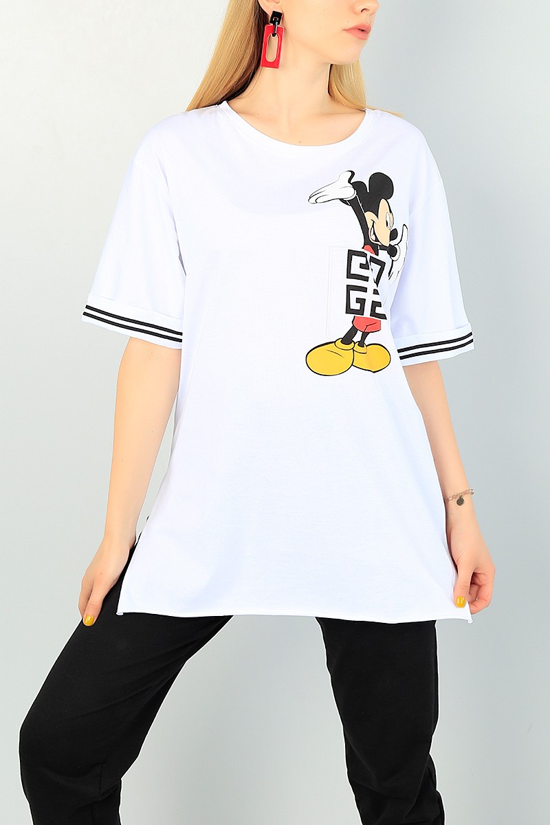 Beyaz Mickey Baskılı Bayan Tişört 69959