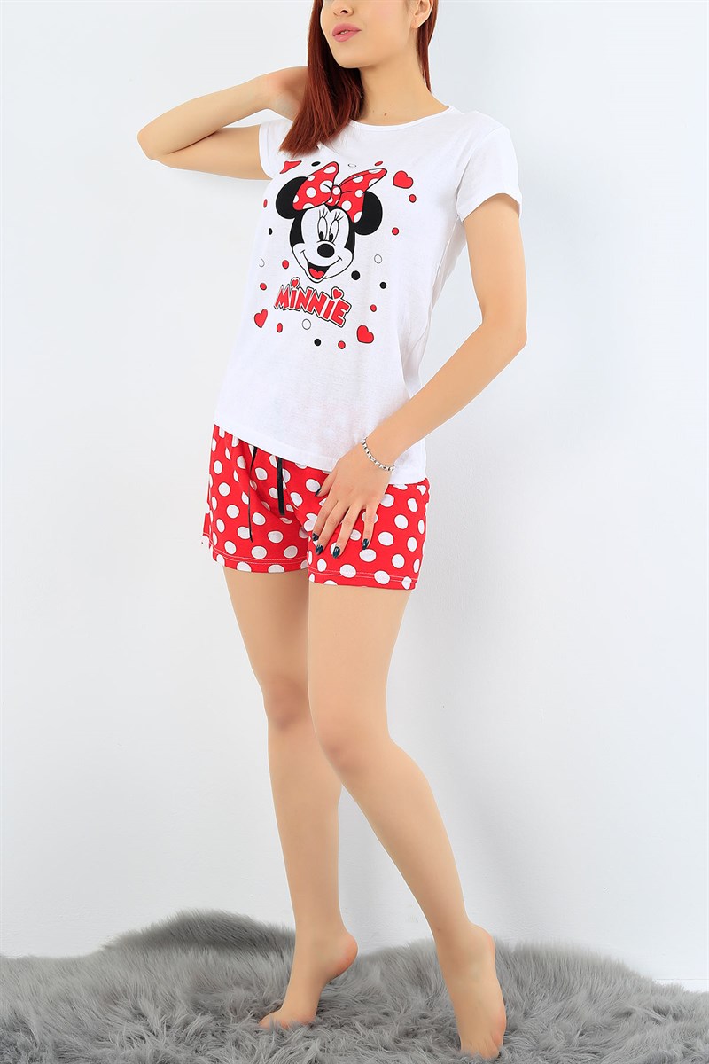 Beyaz Mickey Mouse Baskılı Pijama Takımı 31625