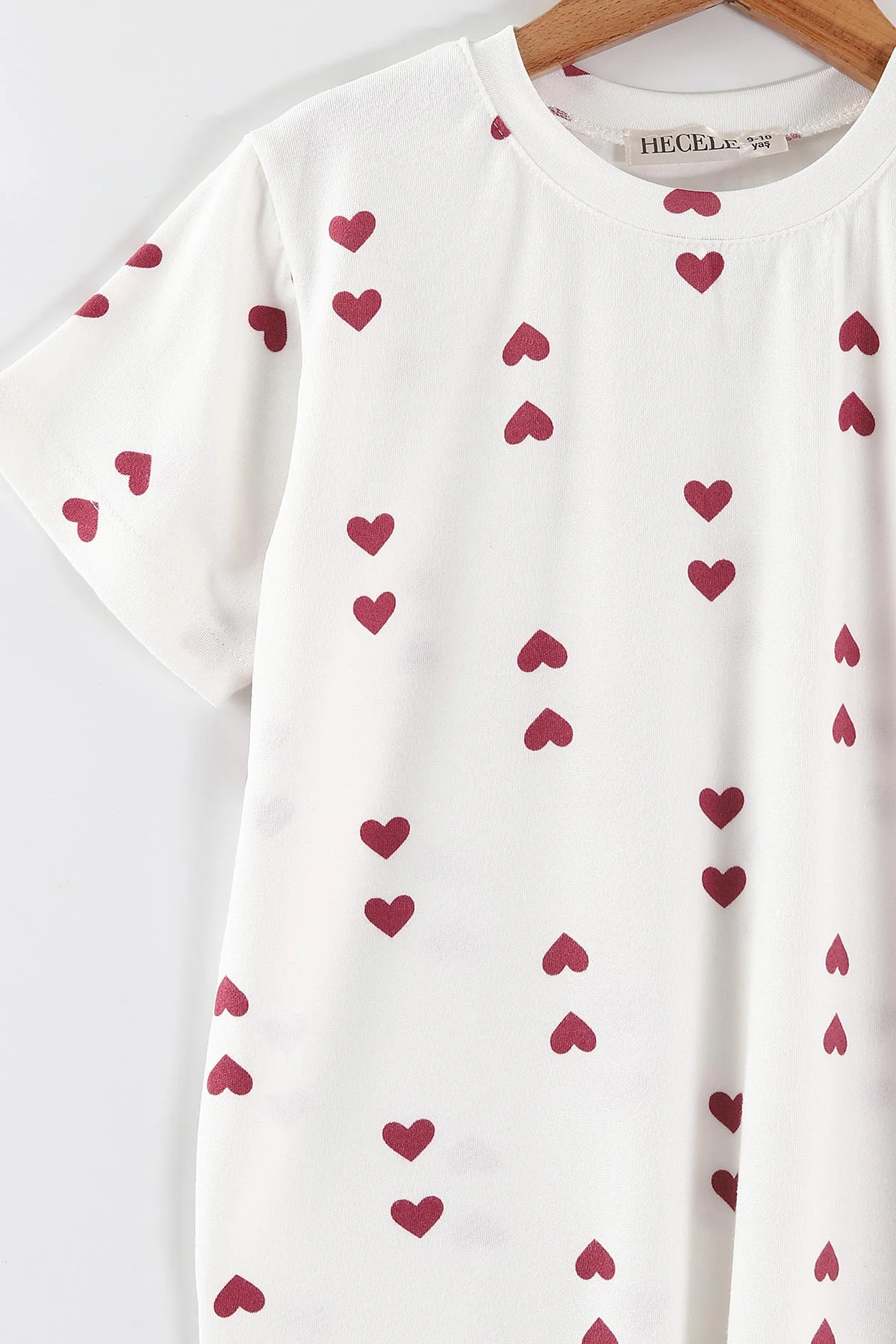 Beyaz Mor (4-16 Yaş)Kalp   Desenli Kız Çocuk Pijama Takım 466327