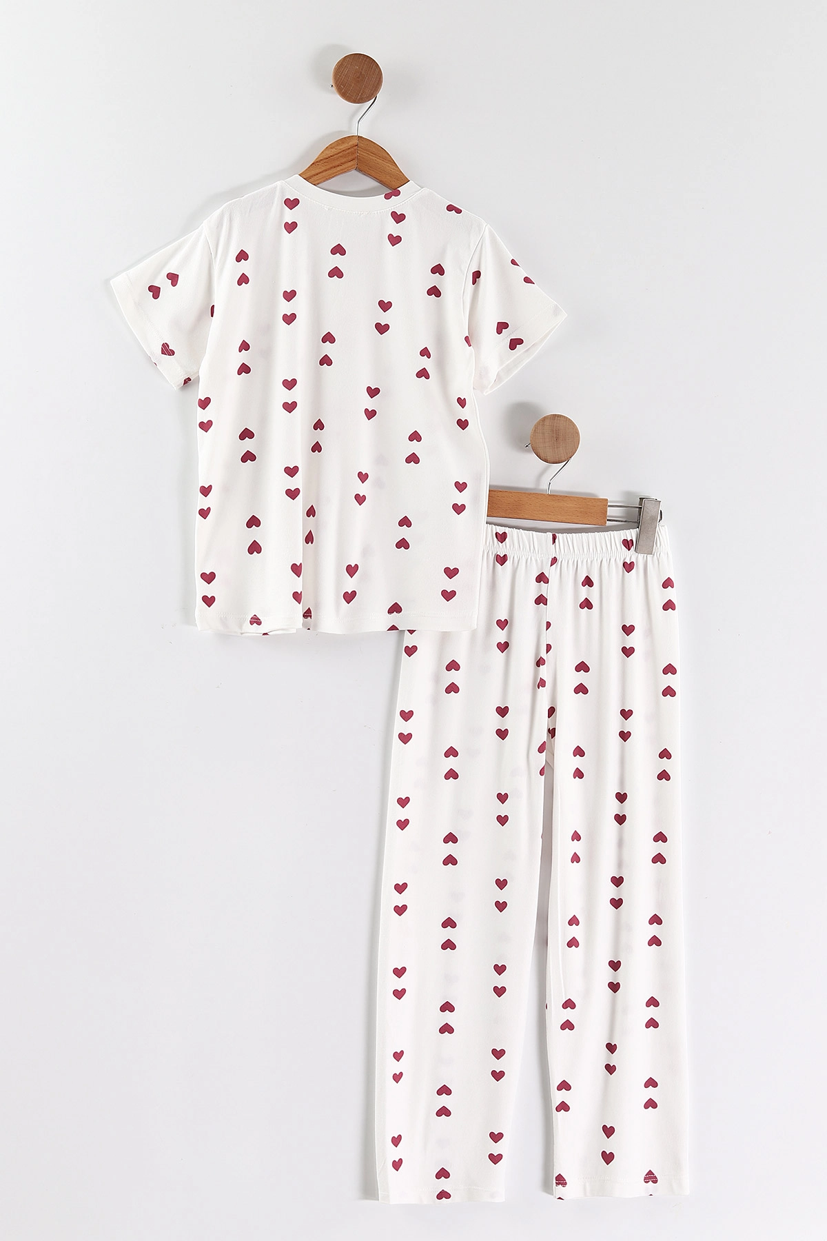 Beyaz Mor (4-16 Yaş)Kalp   Desenli Kız Çocuk Pijama Takım 466327