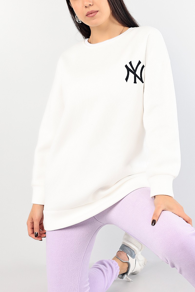 Beyaz Nakışlı Bayan Şardonlu Sweat 85000