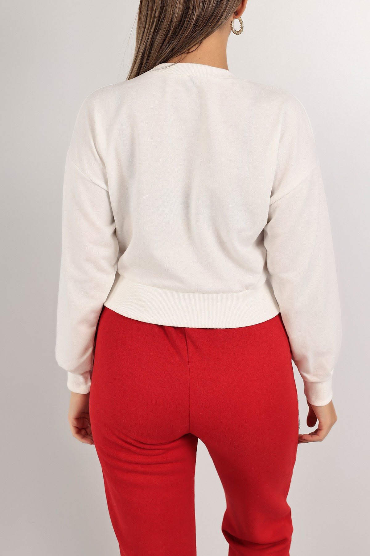 Beyaz Nakışlı Bayan Sweat 141327