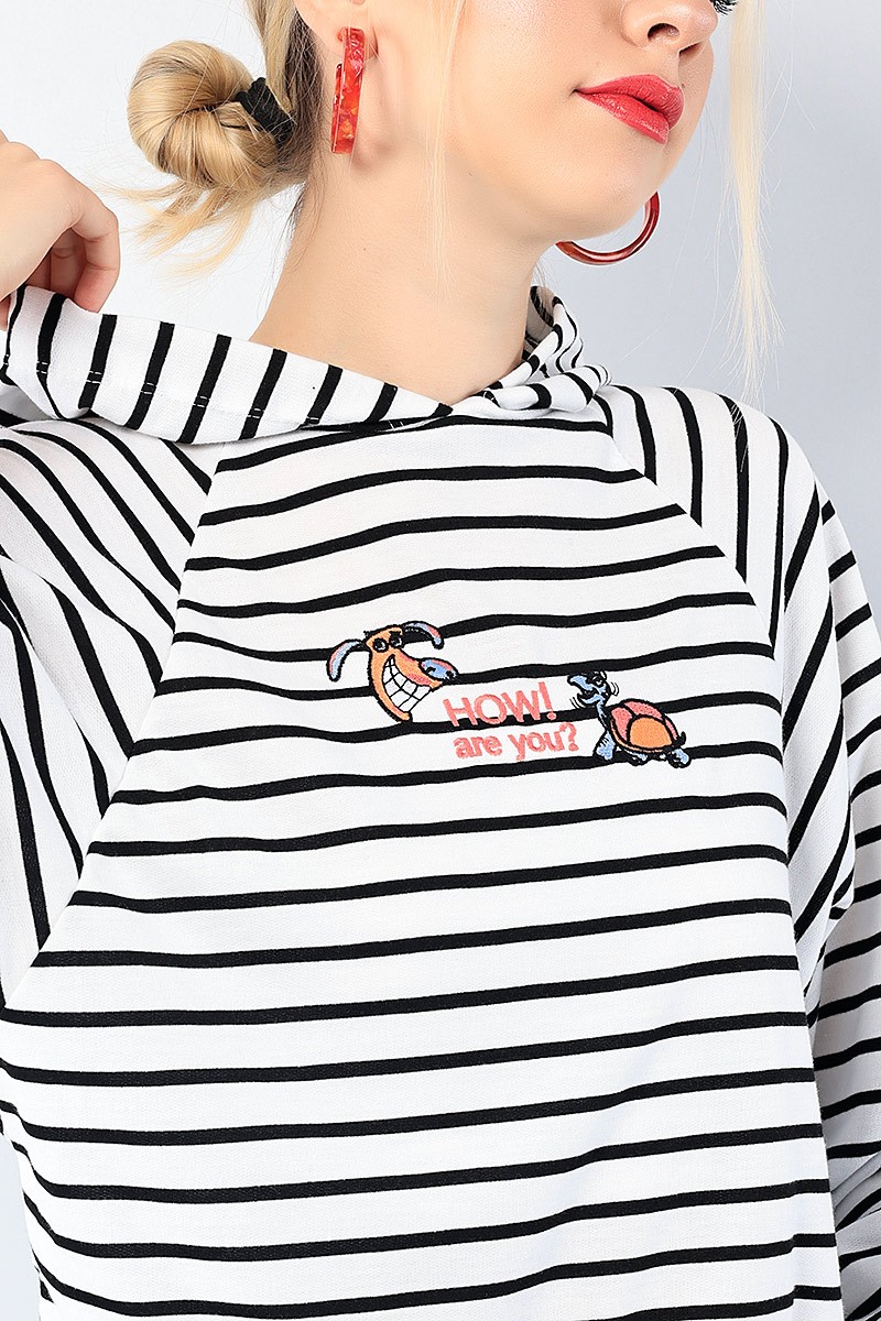 Beyaz Nakışlı Çizgili Bayan Sweat 75557
