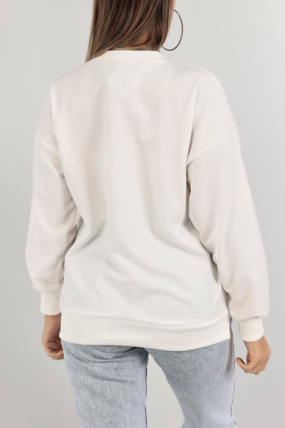 Beyaz Nakışlı İki İp Crop Sweat 141073