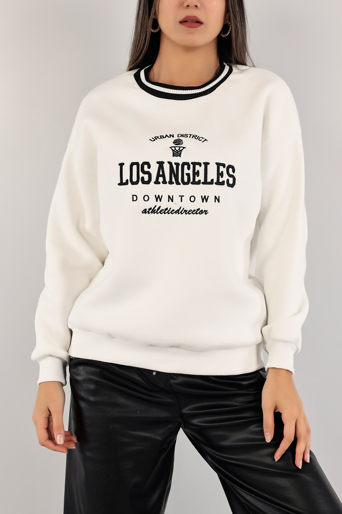Beyaz Nakışlı Şardonlu Bayan Sweat 136929