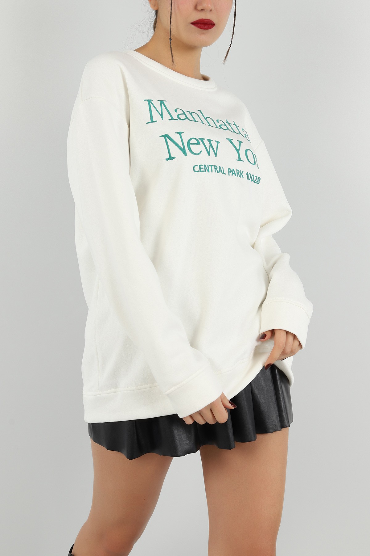 Beyaz Nakışlı Şardonlu Bayan Sweat 149188