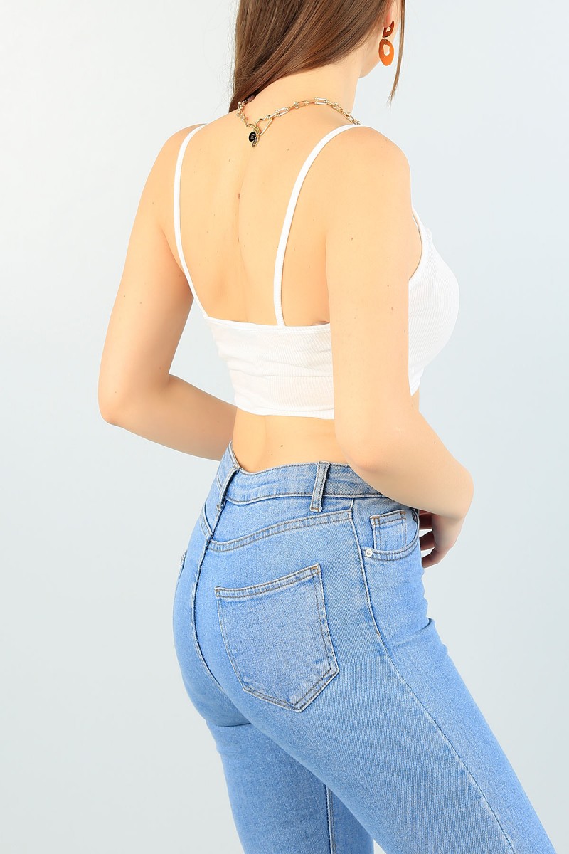 Beyaz Önü Büzgülü Bayan Crop Atlet 60666