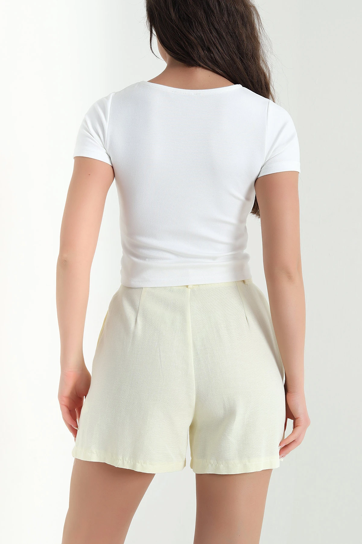 Beyaz Önü Büzgülü Oysho Kadın Crop 458099