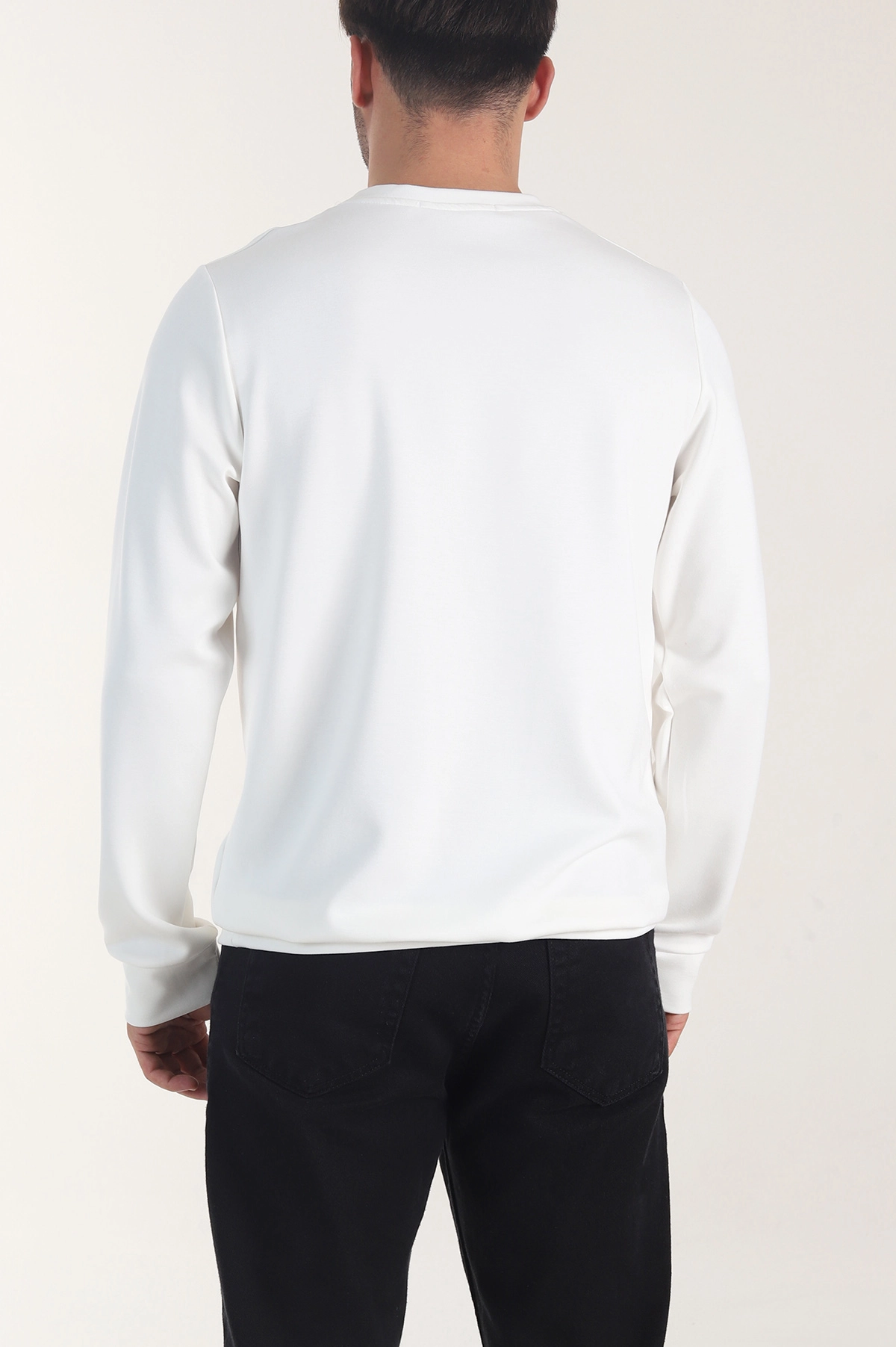 Beyaz Osyho Kumaş Bisiklet Yaka Erkek Sweatshirt 407681