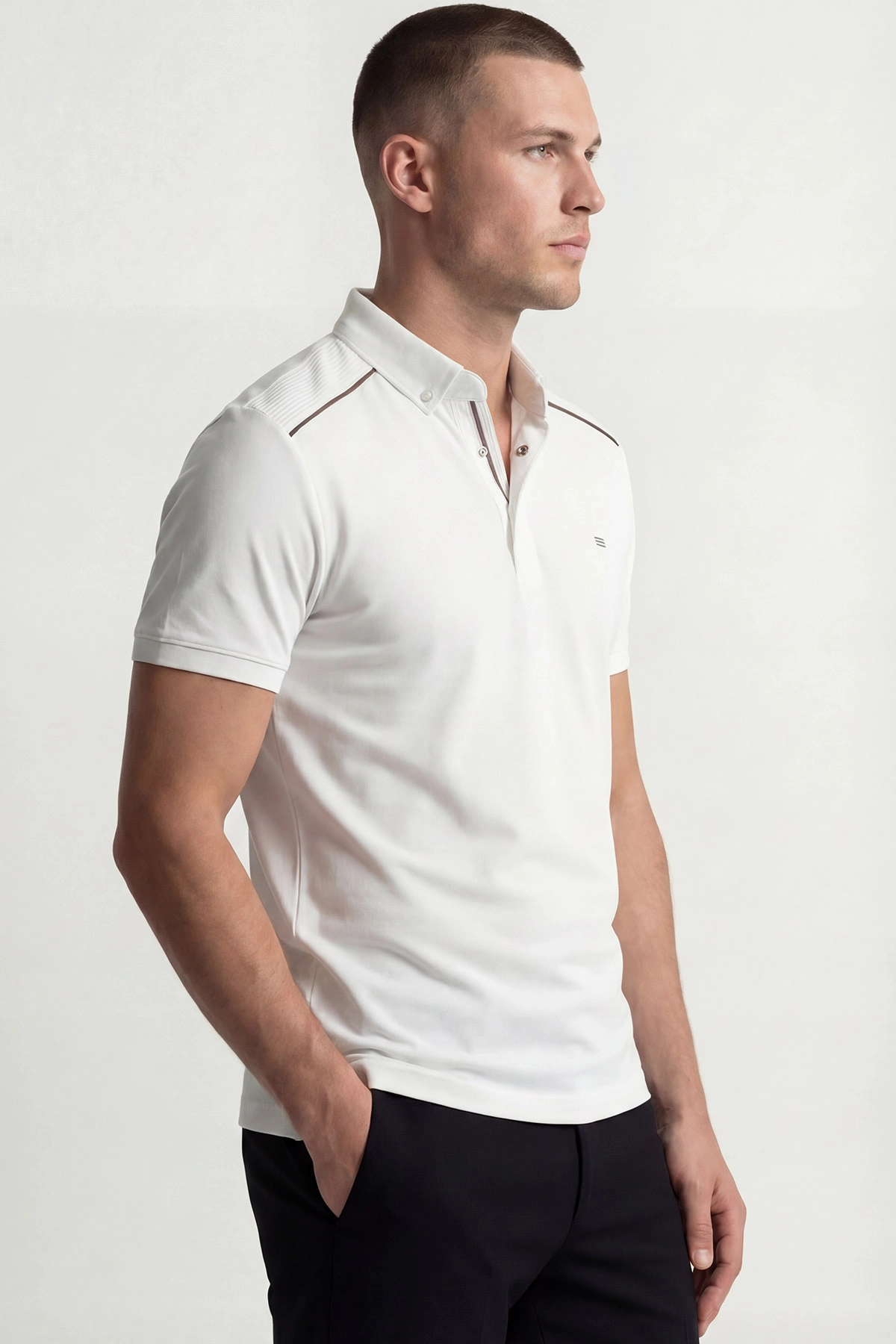 Beyaz Osyho Kumaş Polo Yaka Erkek Tişört 433119