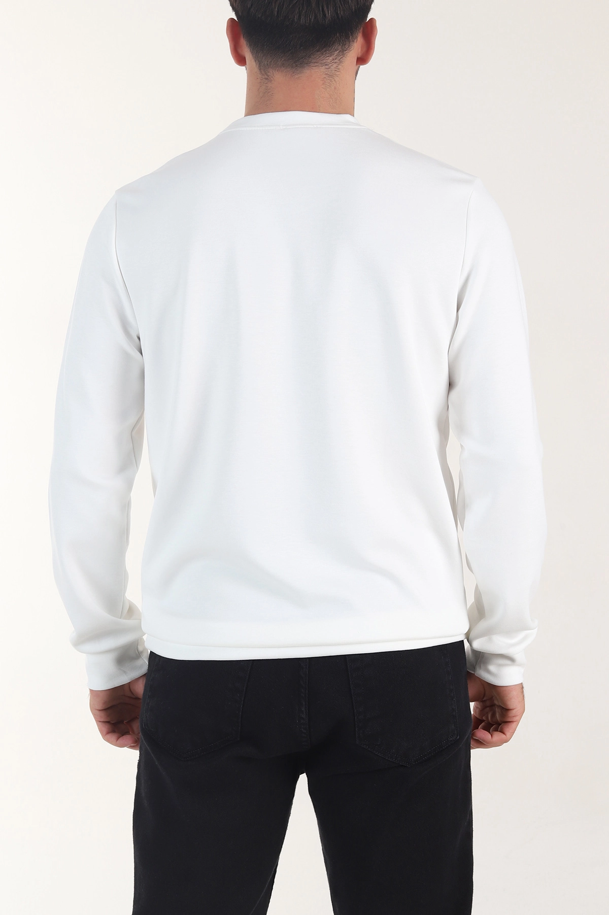 Beyaz Osyho Kumaş Yazı Detaylı Bisiklet Yaka Erkek Sweatshirt 407345