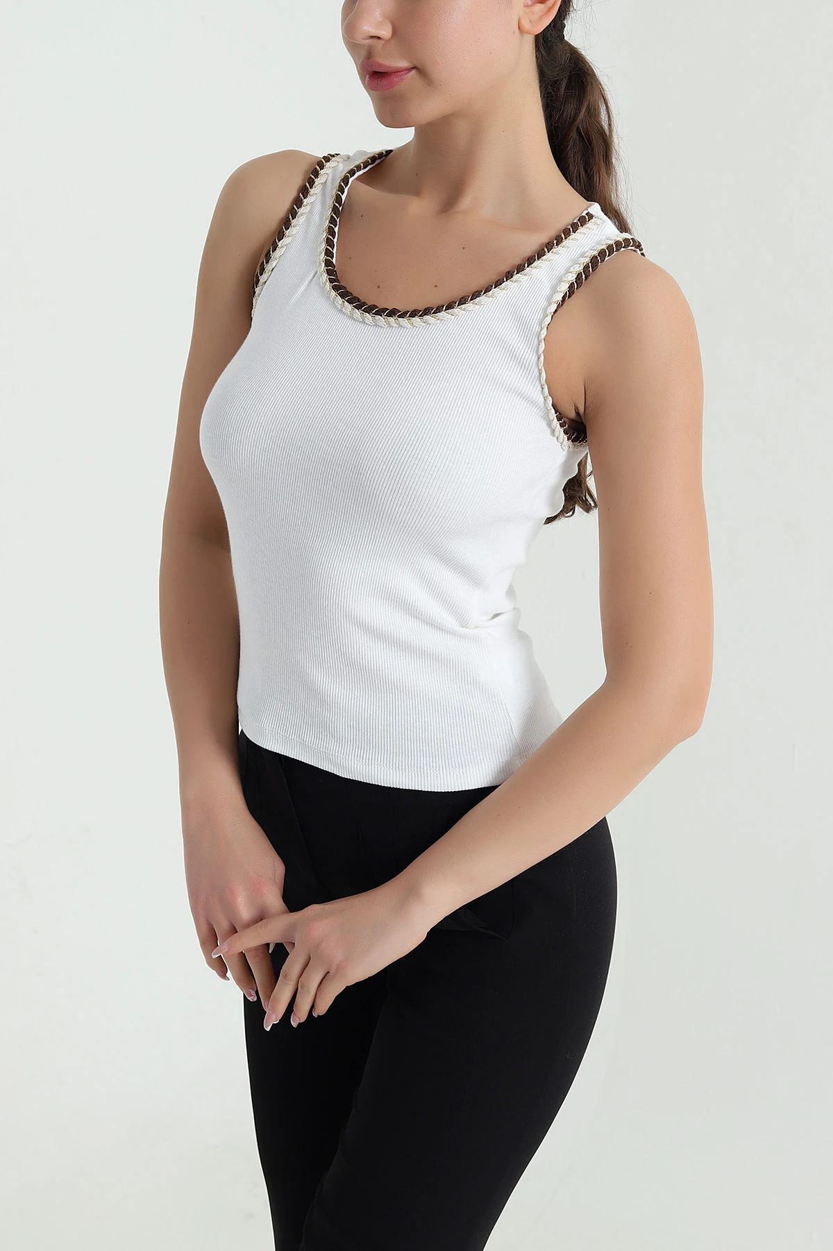Beyaz Ottoman Kadın Atlet Bluz 460675