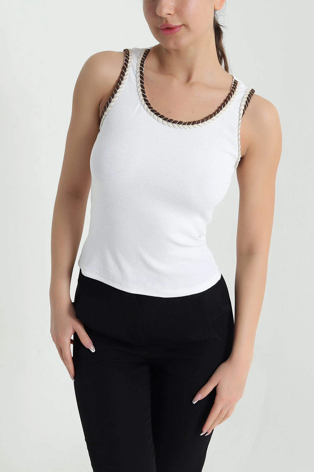 Beyaz Ottoman Kadın Atlet Bluz 460675