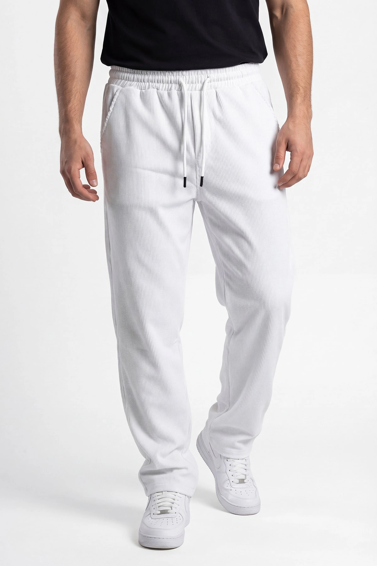 Beyaz Ottoman Kumaş Baggy Belden Bağlamalı Erkek Pantolon 442060