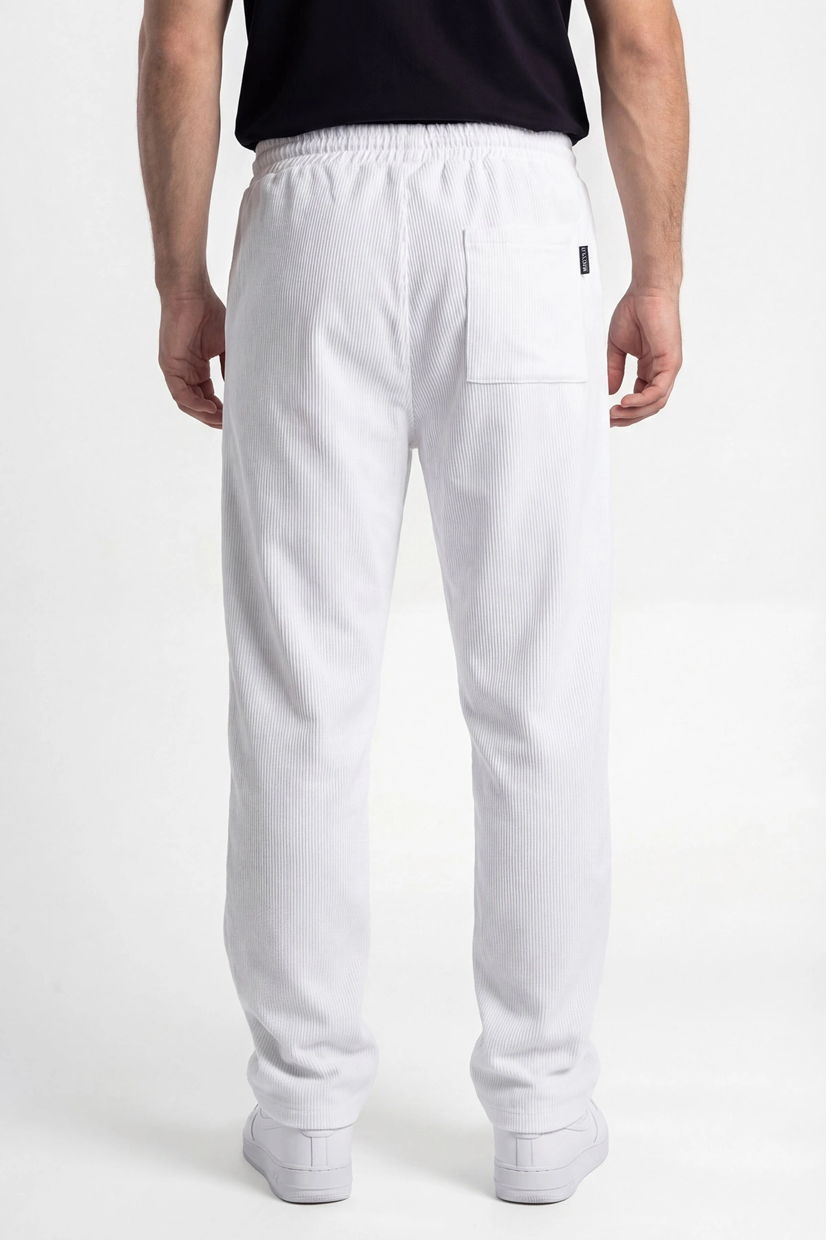 Beyaz Ottoman Kumaş Baggy Belden Bağlamalı Erkek Pantolon 442060