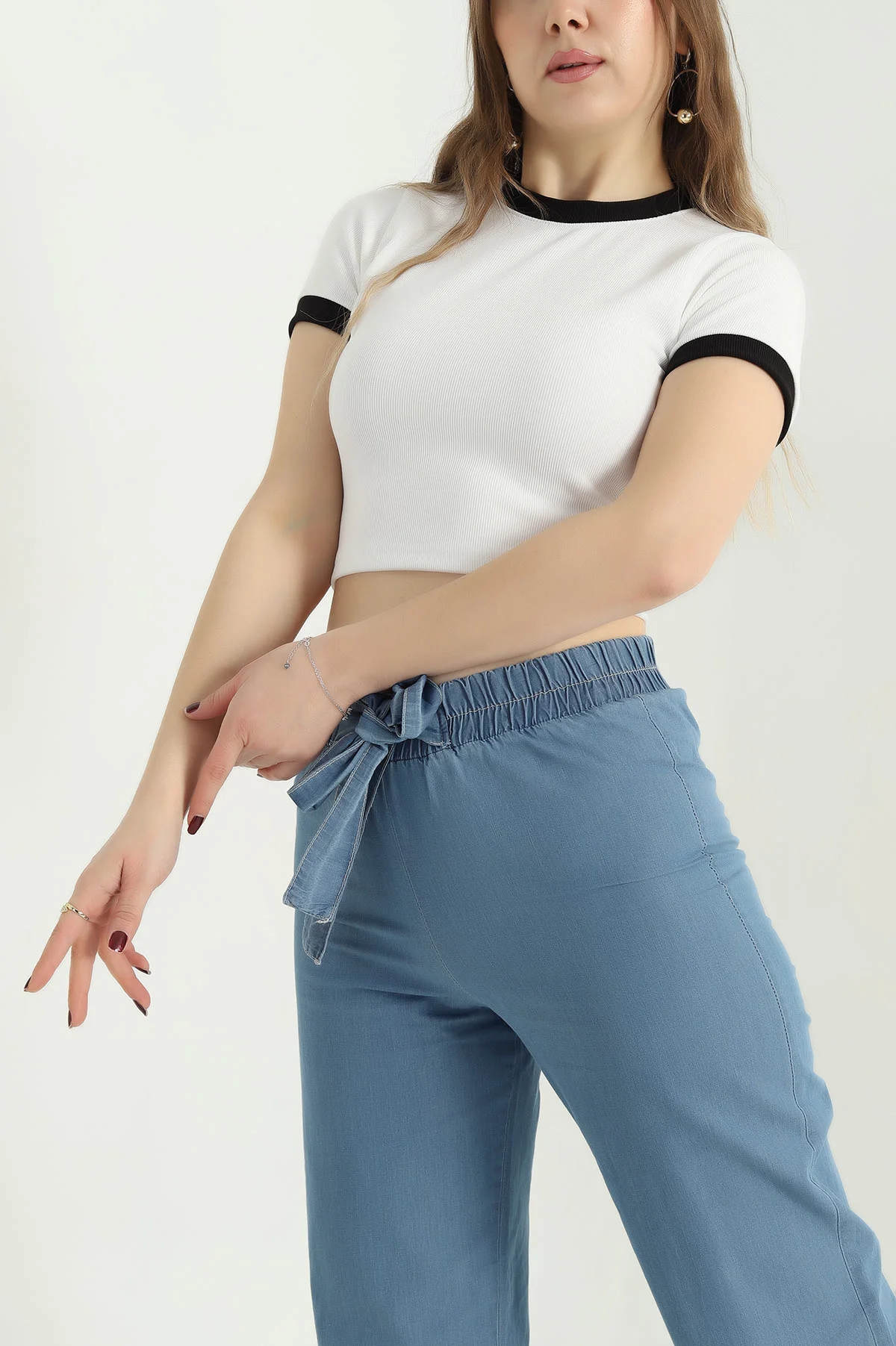 Beyaz Ottoman Kumaş Garnili Kadın Bluz 341396