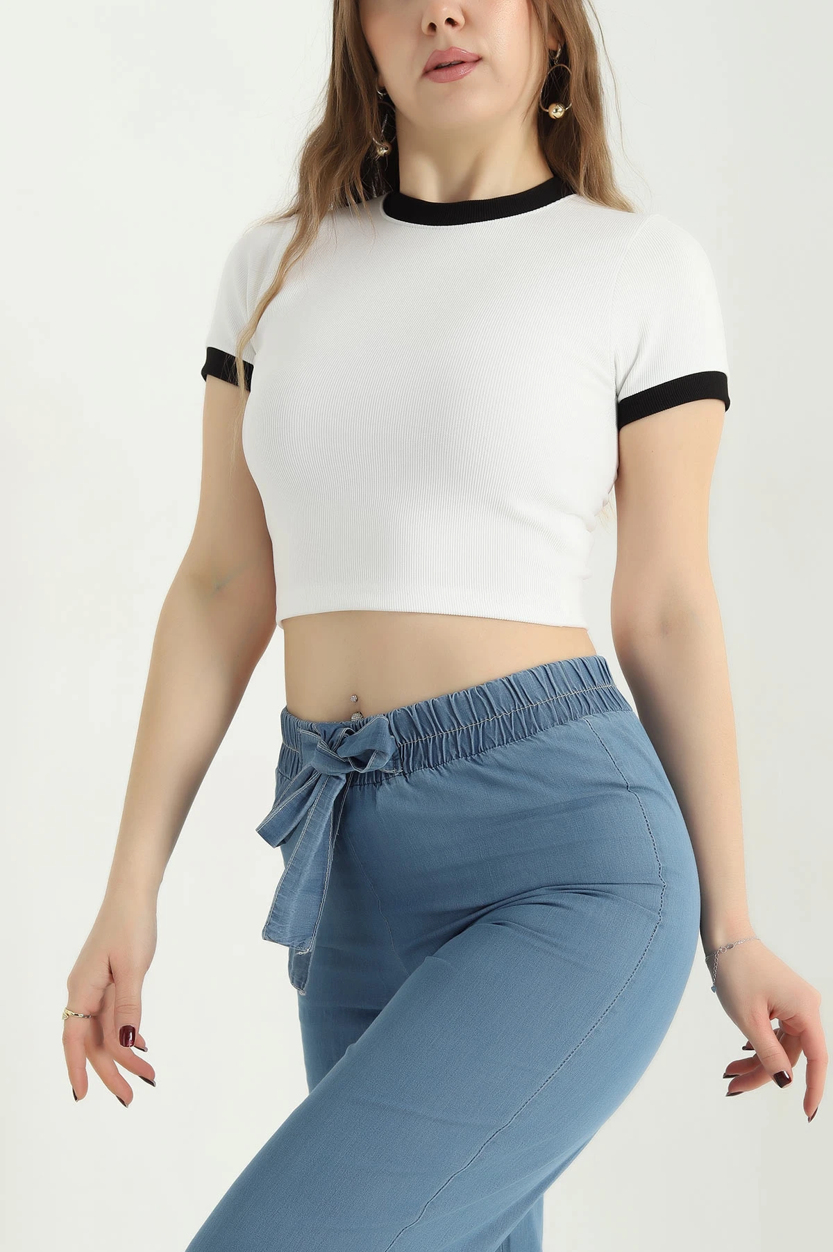 Beyaz Ottoman Kumaş Garnili Kadın Bluz 341396