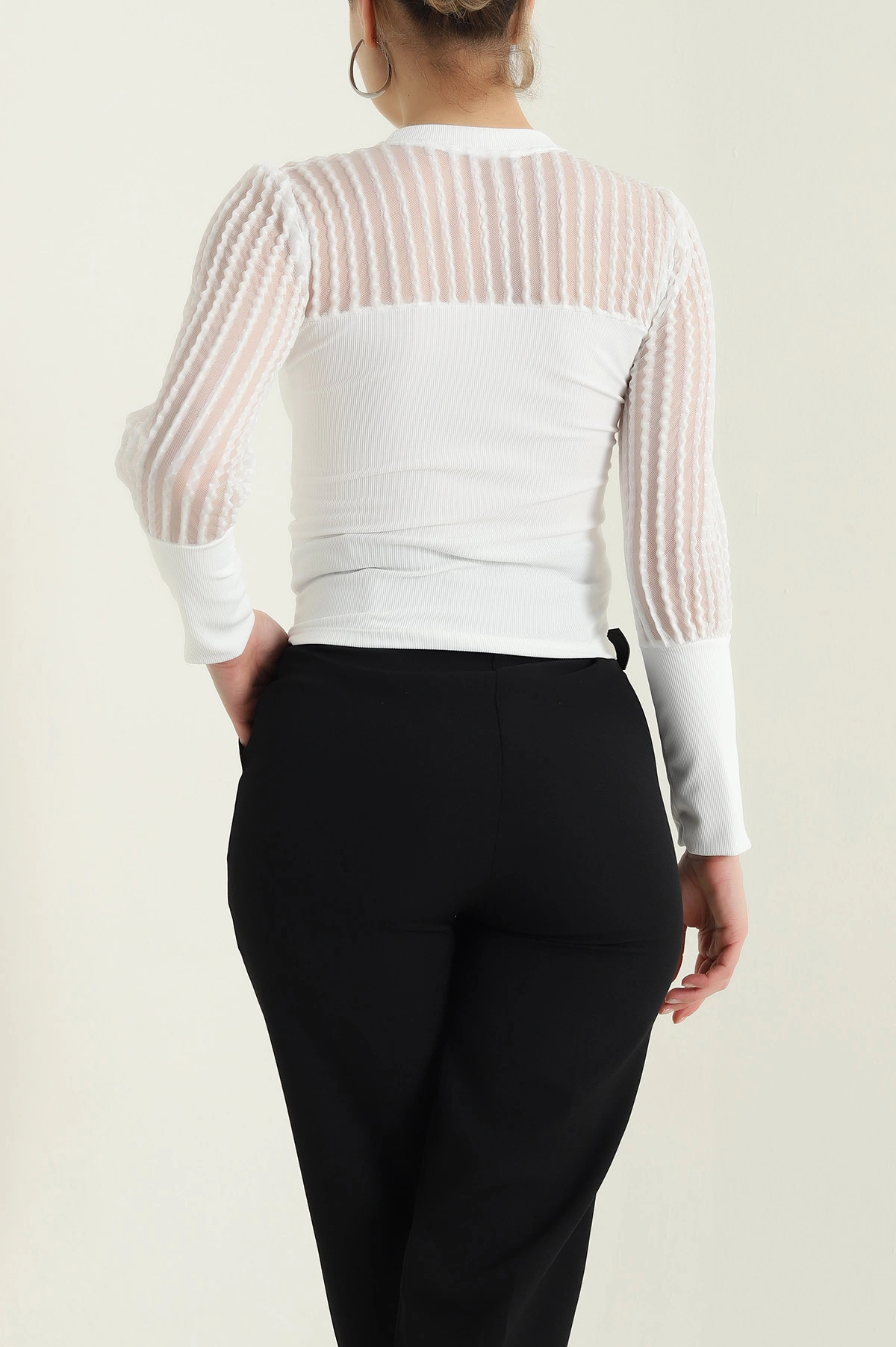 Beyaz Ottoman Likralı Kadın Bluz 437348