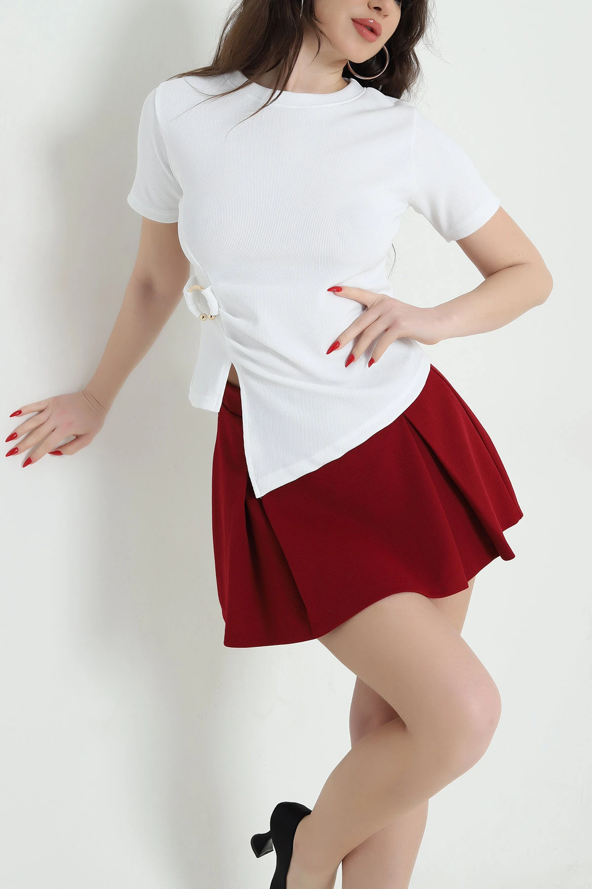 Beyaz Ottoman Likralı Kadın Bluz 443150