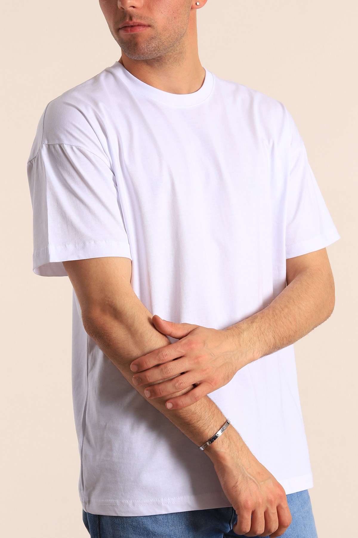Beyaz Oversize Basic Erkek Tişört 184263