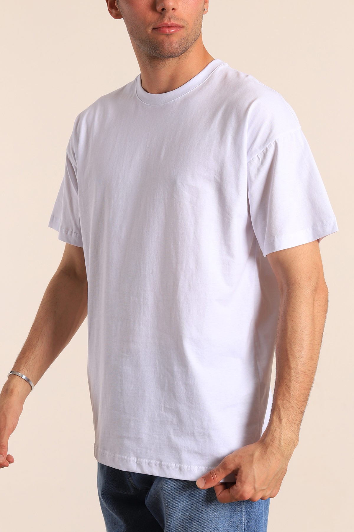 Beyaz Oversize Basic Erkek Tişört 184263