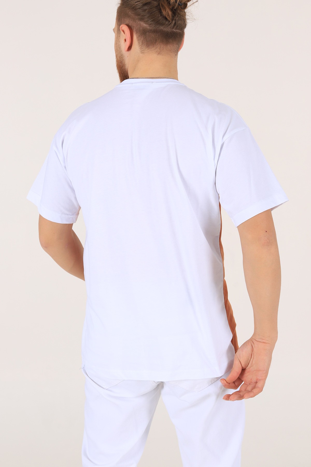 Beyaz Oversize Baskılı Erkek Tişört 171993