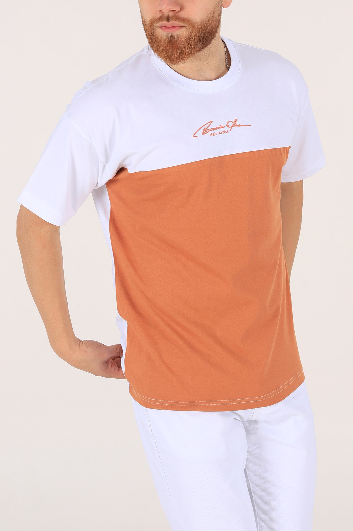 Beyaz Oversize Baskılı Erkek Tişört 171993
