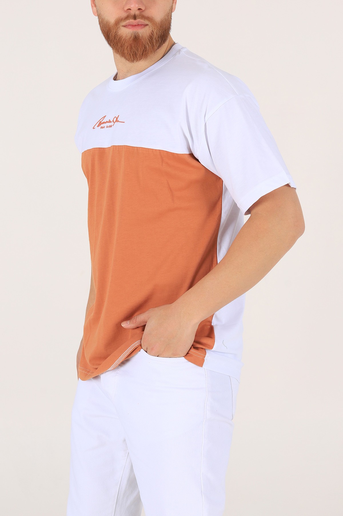 Beyaz Oversize Baskılı Erkek Tişört 171993
