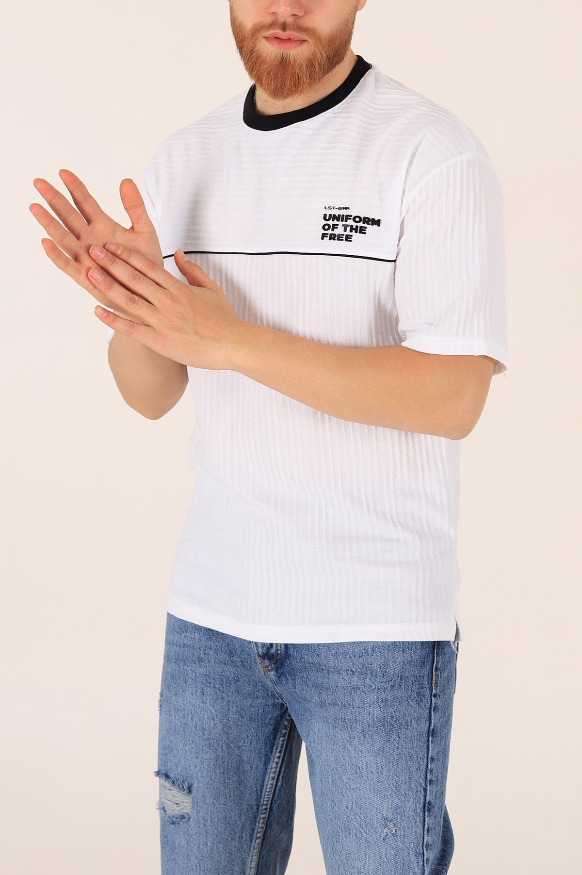 Beyaz Oversize Baskılı Erkek Tişört 174322