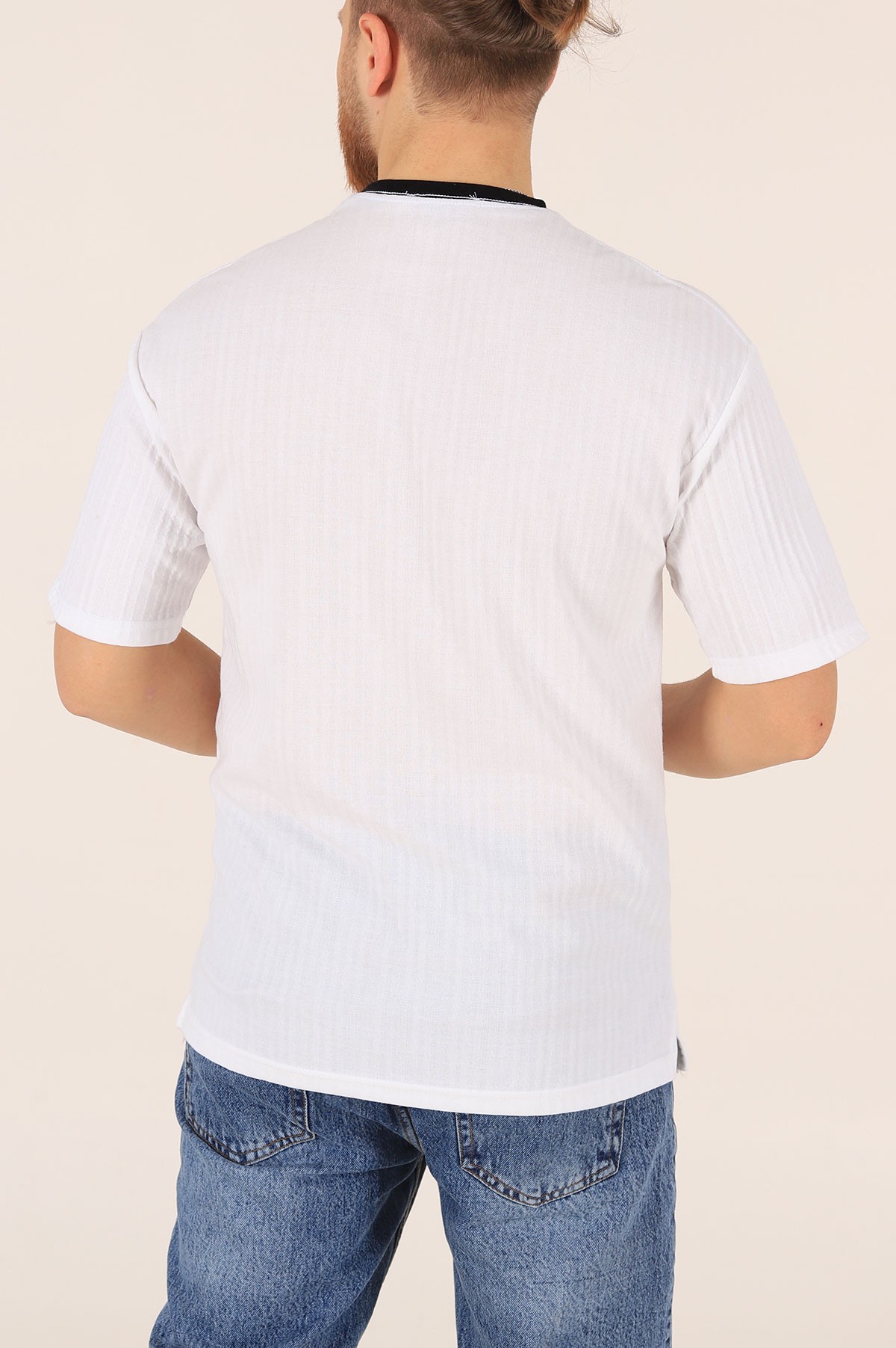 Beyaz Oversize Baskılı Erkek Tişört 174322