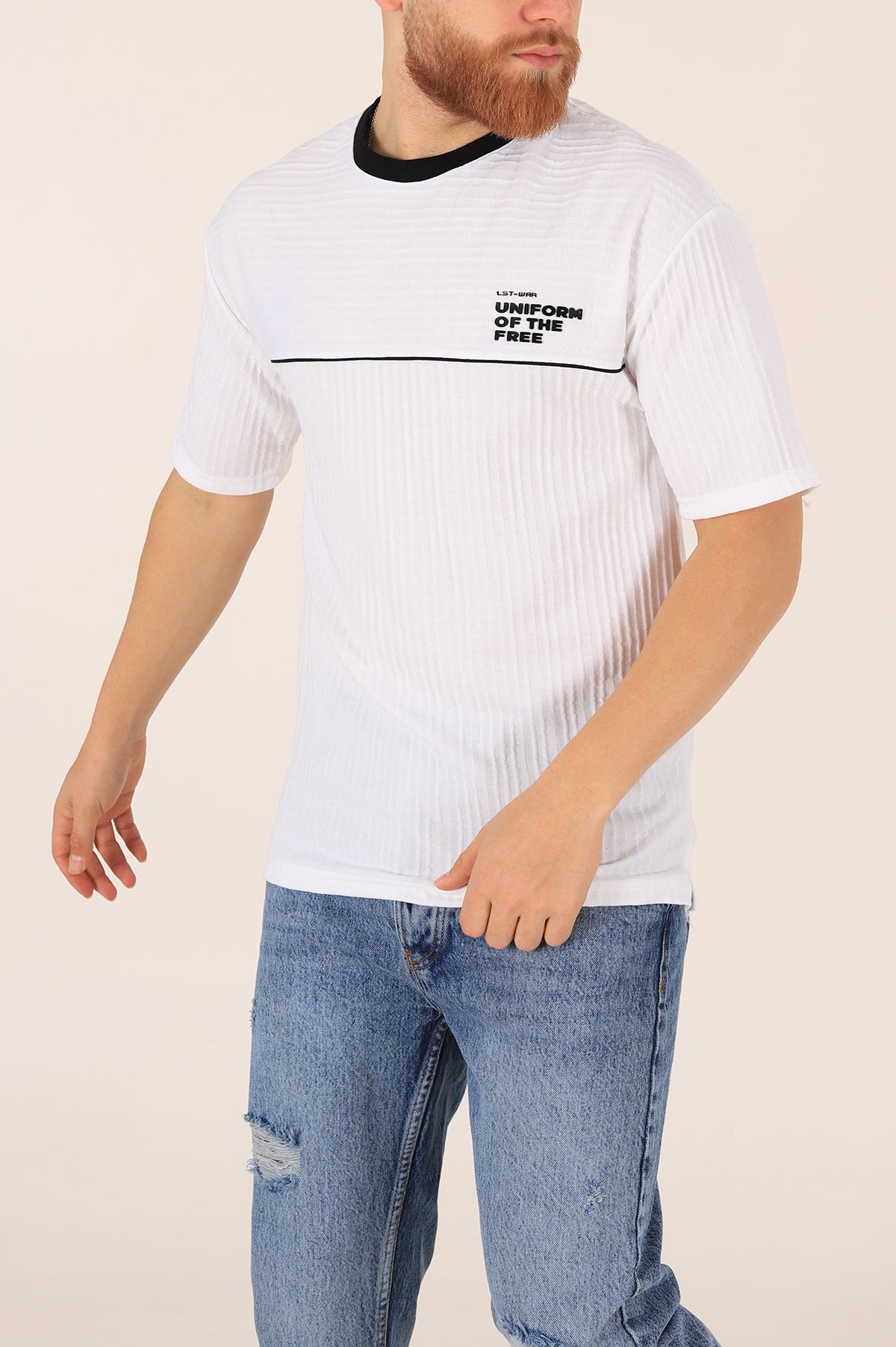 Beyaz Oversize Baskılı Erkek Tişört 174322