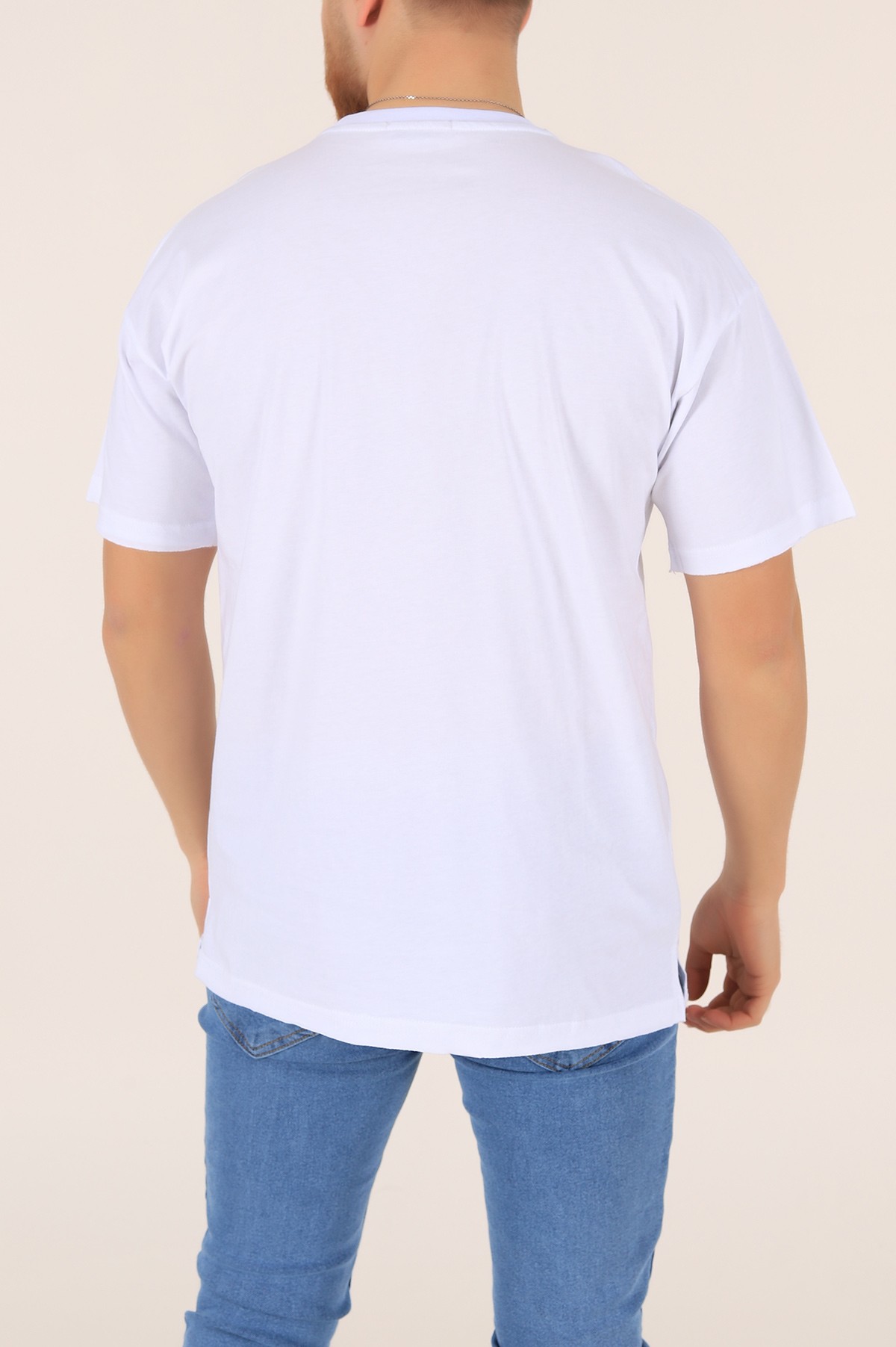 Beyaz Oversize Cep Detay Erkek Tişört 169695