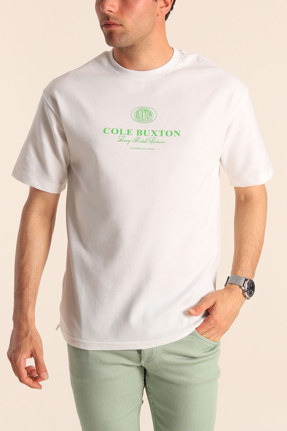 Beyaz Oversize Cole Buxton Yazılı Erkek Tişört 181791