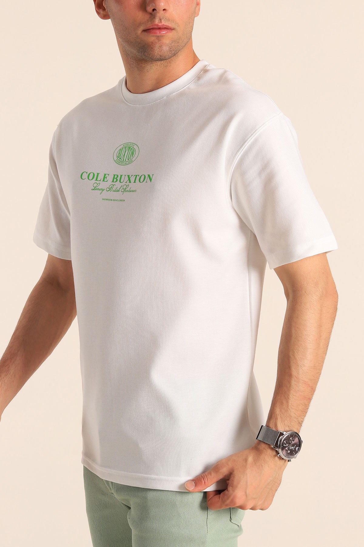Beyaz Oversize Cole Buxton Yazılı Erkek Tişört 181791