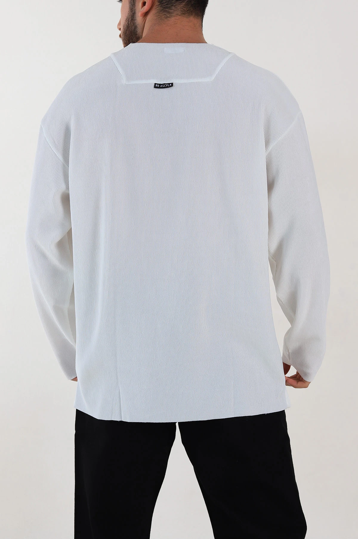 Beyaz Oversize Fitilli Doku Geniş Yaka Erkek Sweatshirt 306962