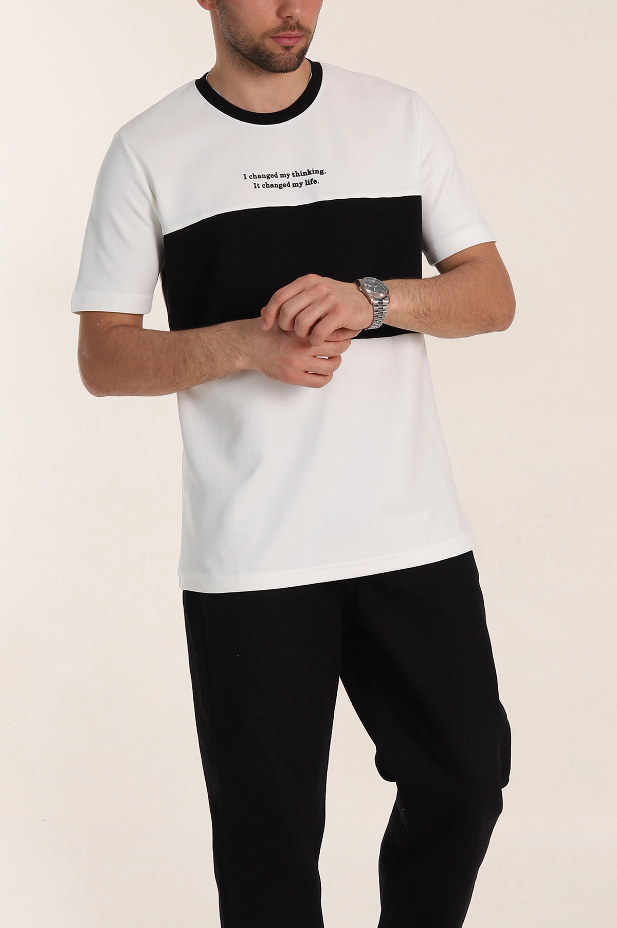 Beyaz Oversize İnterlok Kumaş Kabartma Yazı Detaylı Erkek Tişört 353352