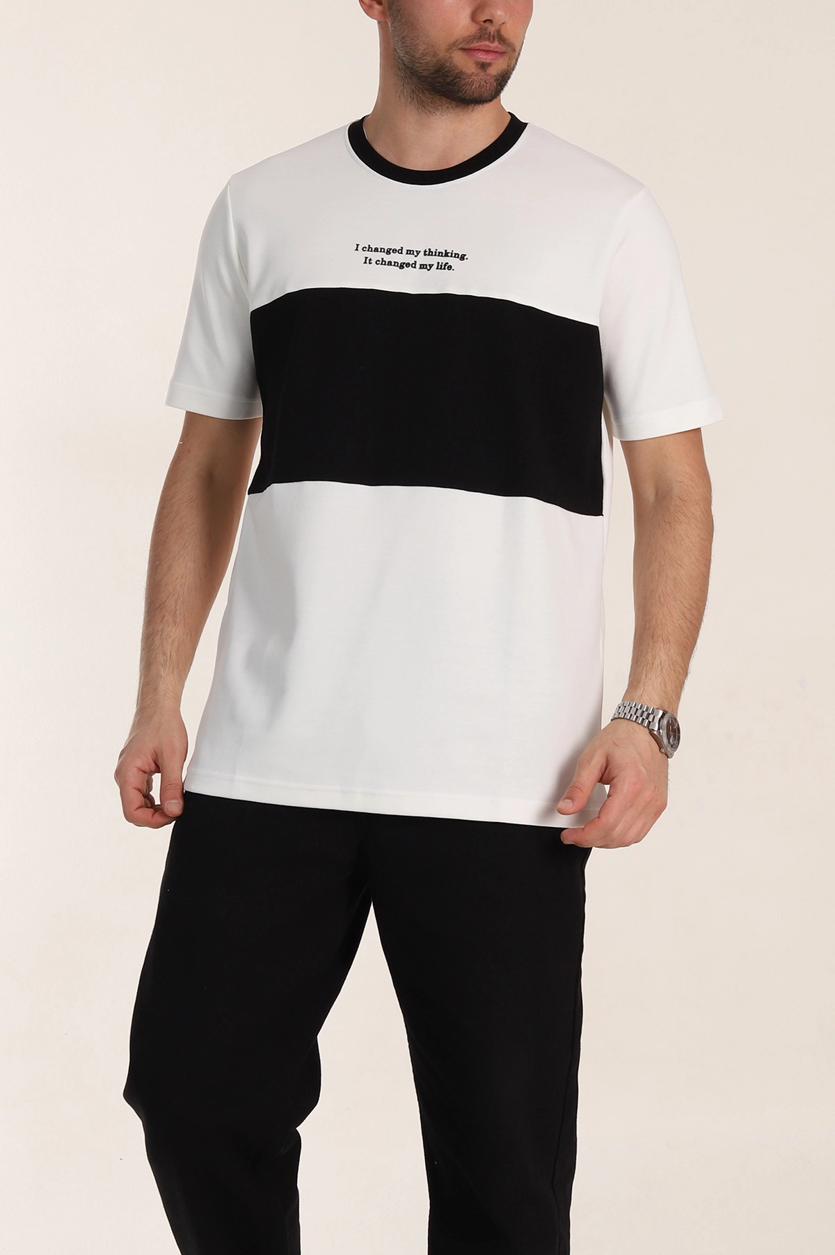 Beyaz Oversize İnterlok Kumaş Kabartma Yazı Detaylı Erkek Tişört 353352