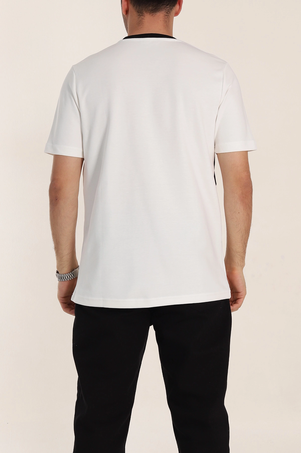 Beyaz Oversize İnterlok Kumaş Kabartma Yazı Detaylı Erkek Tişört 353352