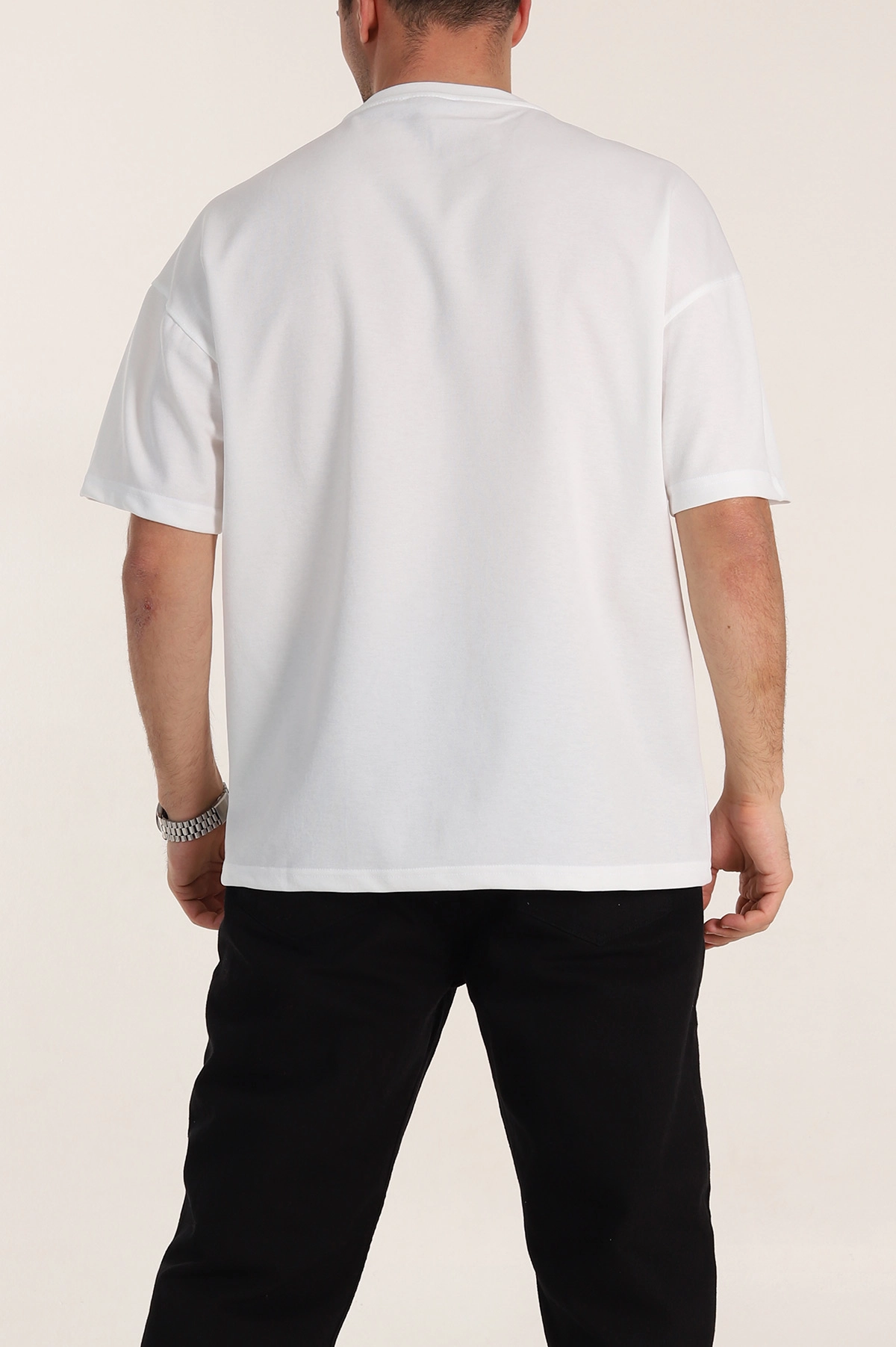 Beyaz Oversize Parçalı Basic Erkek Tişört 351991