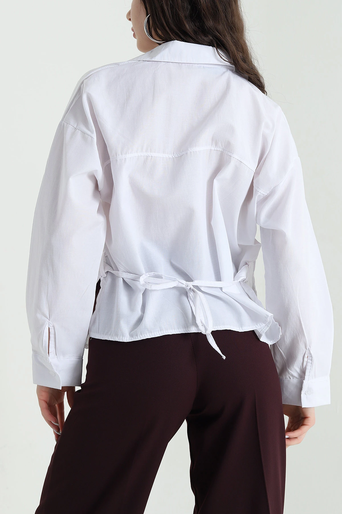 Beyaz Oversize Poplin Kadın Gömlek 448916