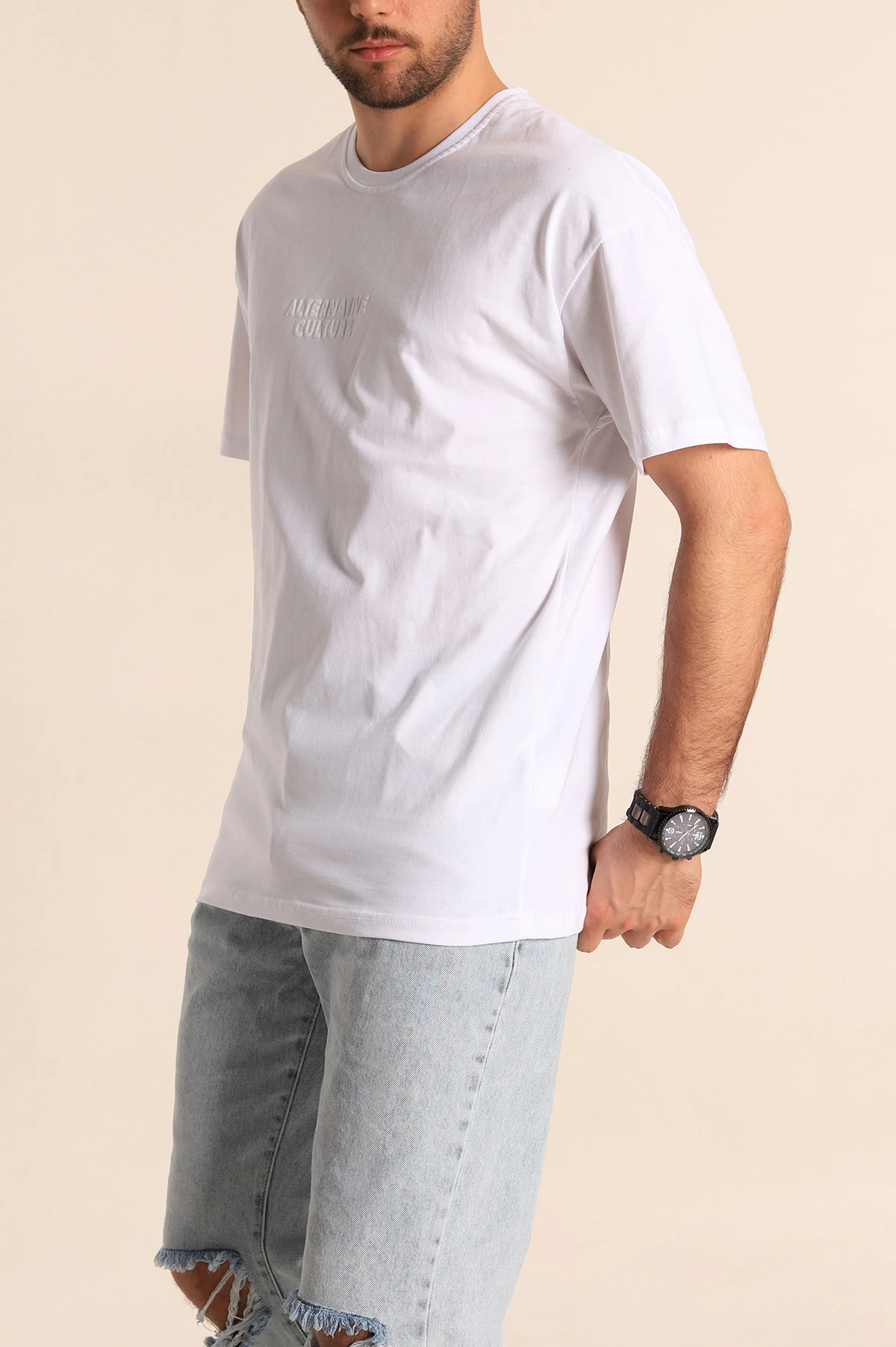 Beyaz Oversize Sırt Baskılı Erkek Tişört 247957