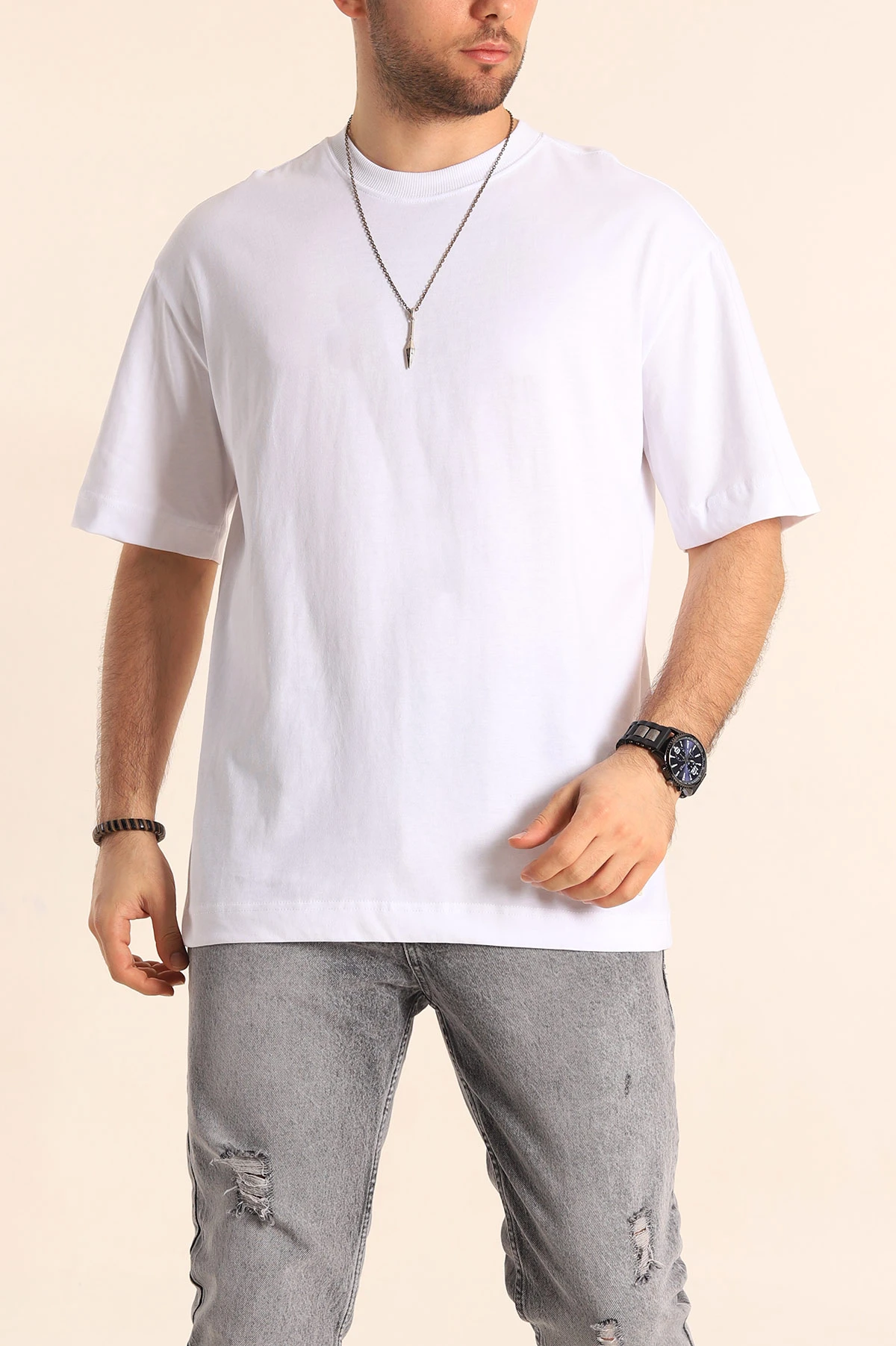 Beyaz Oversize Suprem Basic Erkek Tişört 254697