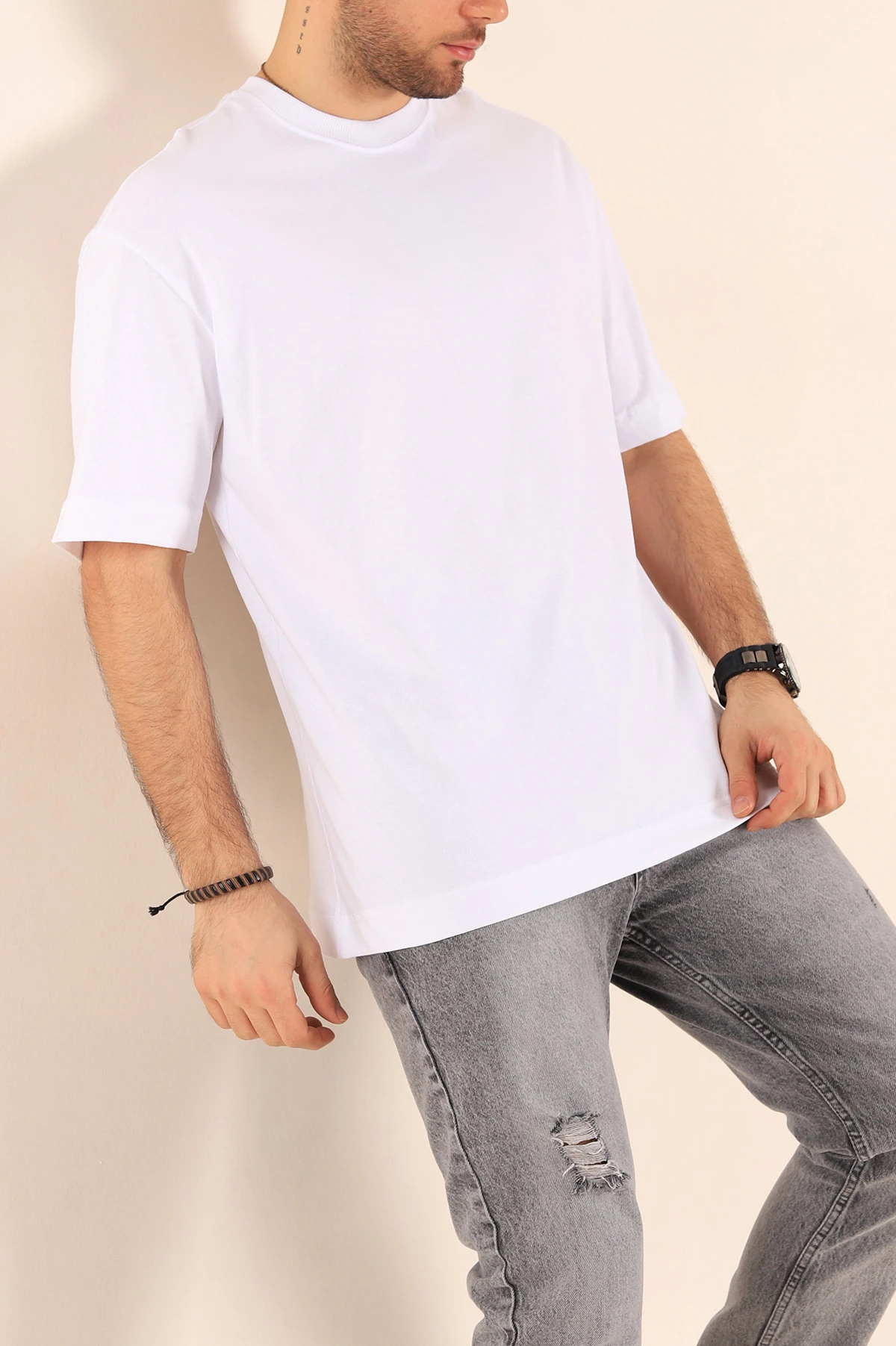 Beyaz Oversize Suprem Basic Erkek Tişört 254697